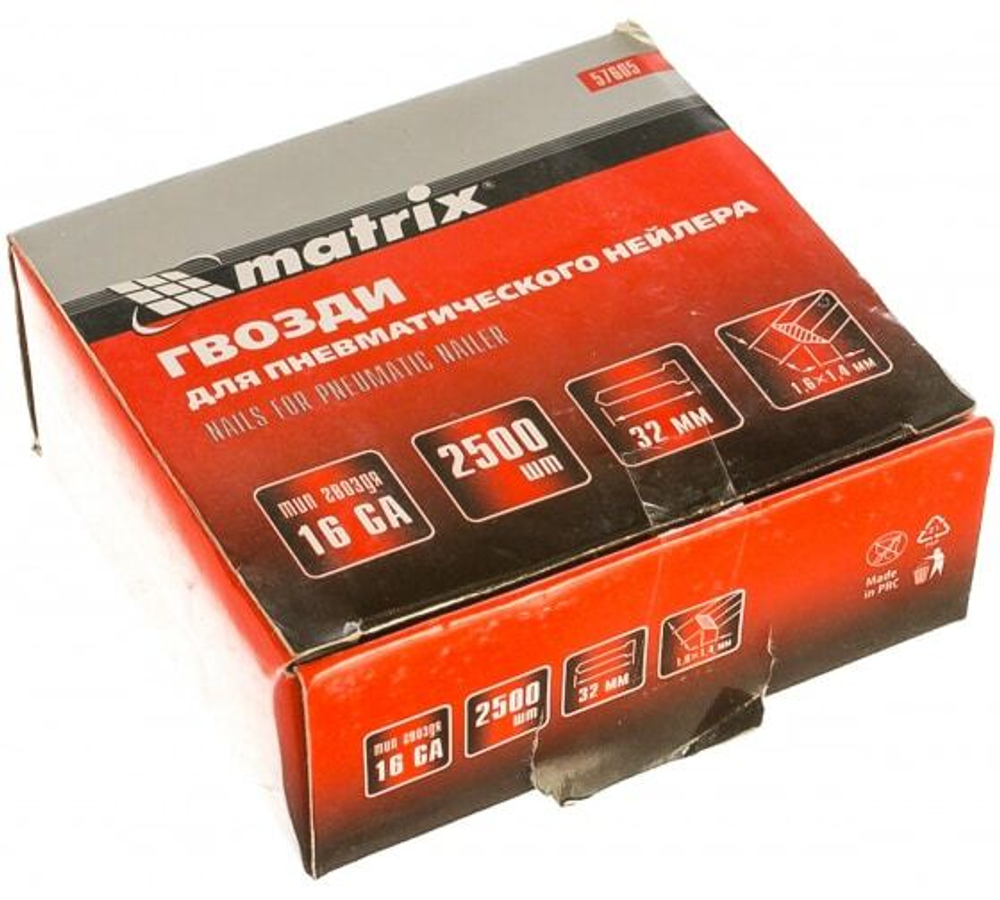 ГВОЗДИ 16GA MATRIX Д/ПНЕВ/НЕЙЛЕРА 1,6Х1,4Х32ММ 2500ШТ 57605