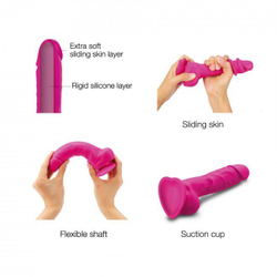 Реалистичный фаллоимитатор с подвижной кожей Strap-on-me SLIDING SKIN Medium на присоске, фуксия