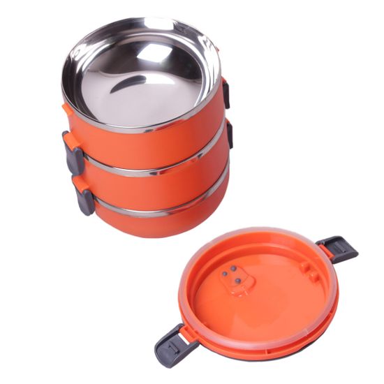 Ланч бокс тройной 2100 мл. круглый Kamille KM-2107 (пластик, нержавеющая сталь)