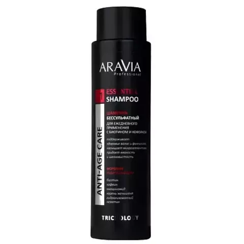 Шампунь бессульфатный с биотином и кофеином Essential Shampoo, 420 мл ARAVIA Prof