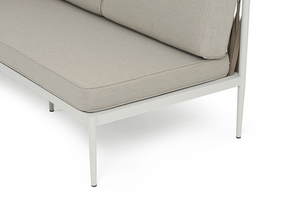 "Касабланка" правый модуль плетеный из роупа, каркас алюминий светло-серый (RAL7035) муар, роуп серо-коричневый 23мм, ткань бежевая 15052