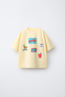 ZARA ФУТБОЛКА С ПРИНТОМ, МЯГКИЙ ЖЕЛТЫЙ
