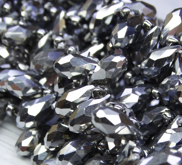 БКЛ001НН612 Хрустальные бусины-капли, цвет: серебро металлик, размер 6х12 мм, 15 шт.