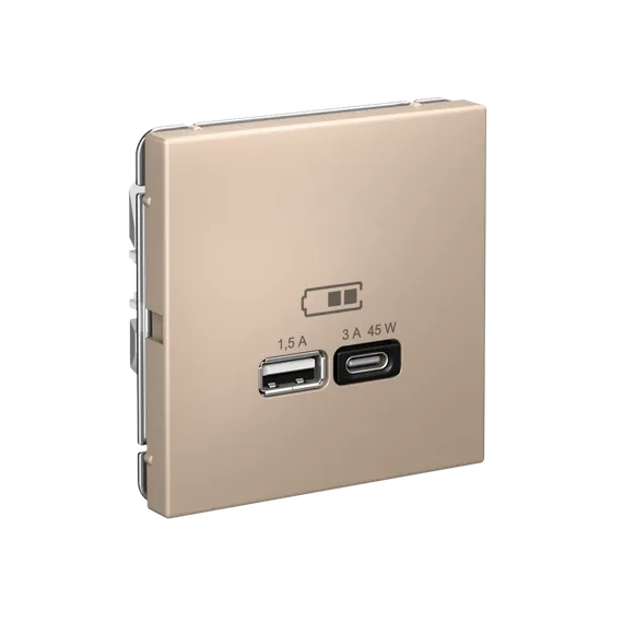 ARTGALLERY USB РОЗЕТКА A + тип-C 45Вт высокоскор.заряд. QC, PD, механизм, ПЕСОЧНЫЙ