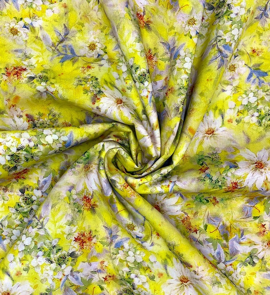 Коттон принт, ромашки белые на желтом DGT