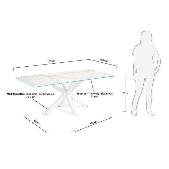 Керамический стол Arya белый с белыми стальными ножками 180x100