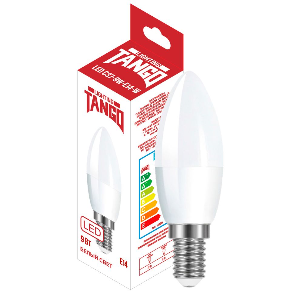 Лампа светодиодная 9W E14 свеча 4000K 220V (TANGO LED C37-9W-E14-W) TANGO