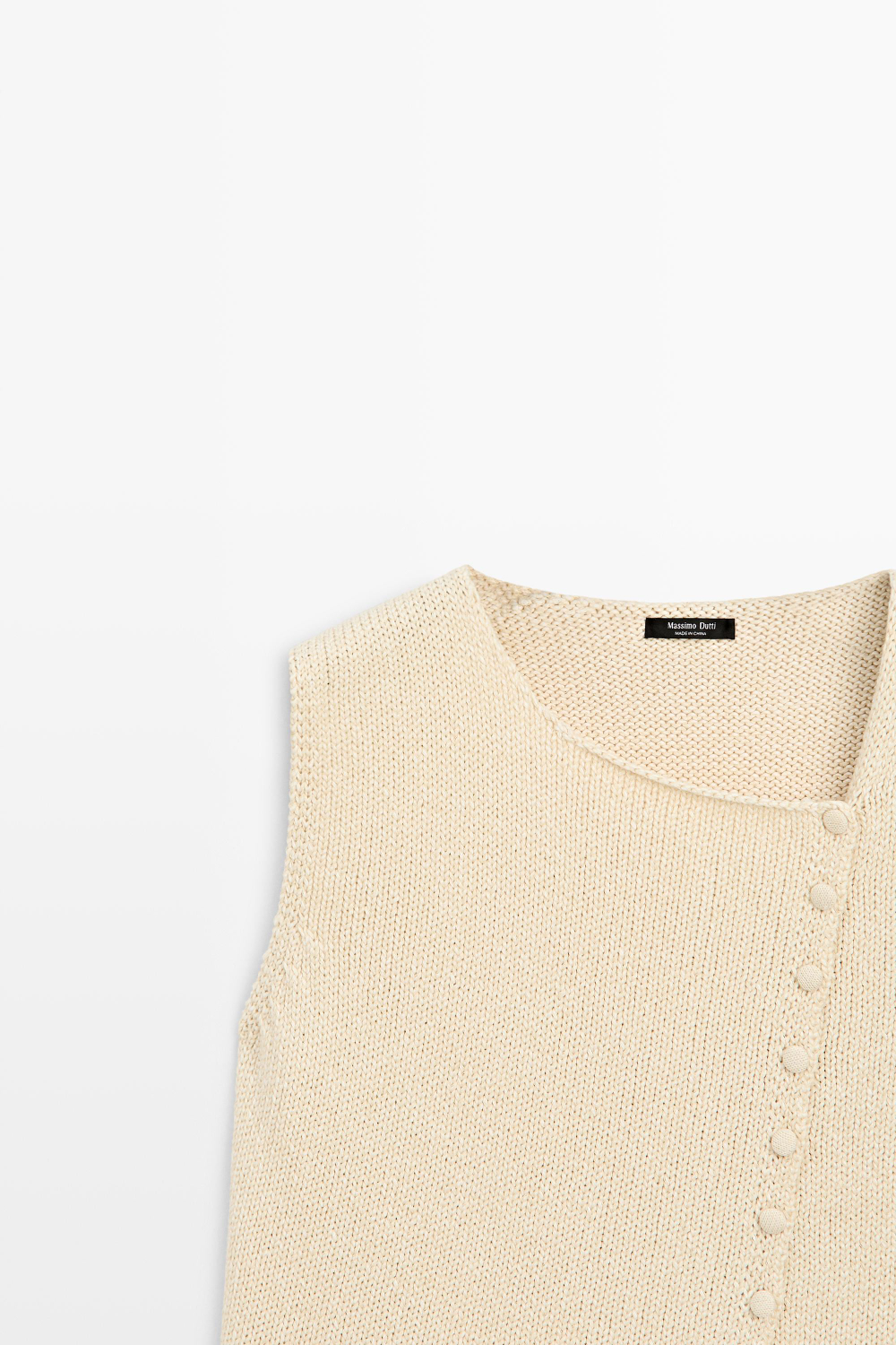 Massimo Dutti Трикотажный топ из смесовой хлопковой ткани с пуговицами, натуральный/кремовый
