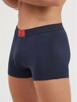 Хлопковые трусы-боксеры с нашивкой на резинке (Размер: XL) (Цвет: темно-синий)
