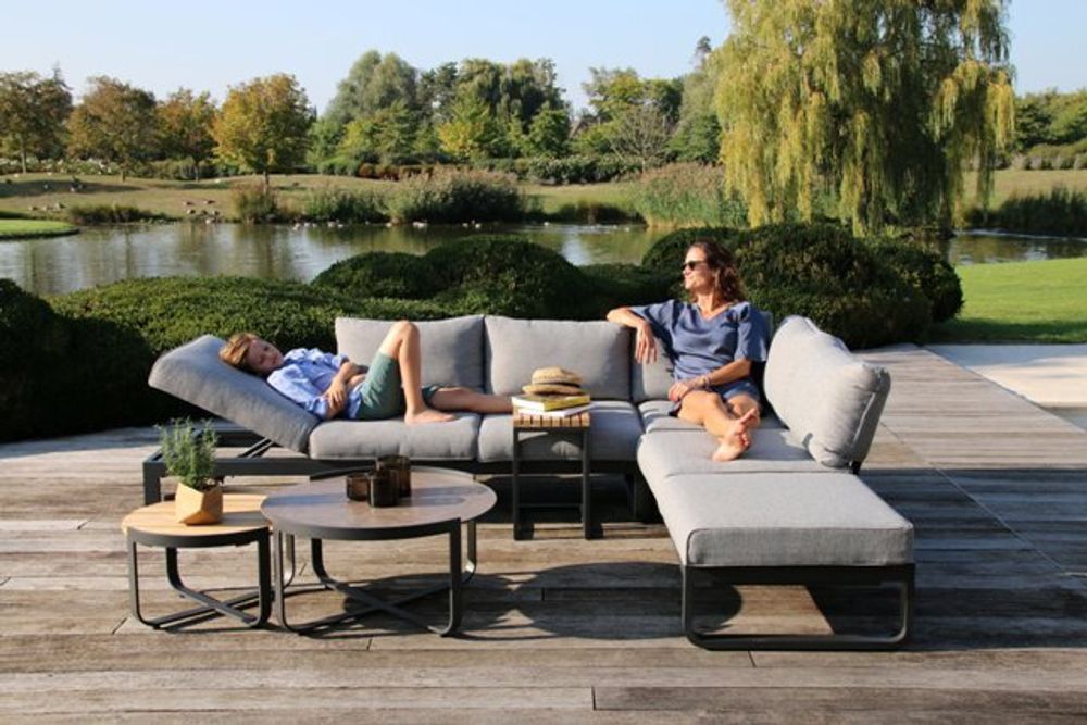 Boden, стол кофейный антрацит/натуральный, алюминий/тик