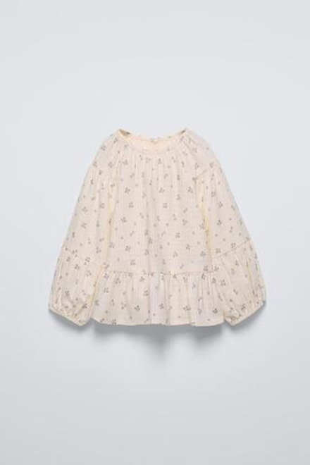 ZARA РУБАШКА ИЗ ТКАНИ С ЦВЕТОЧНЫМ ПРИНТОМ, ЭКРЮ