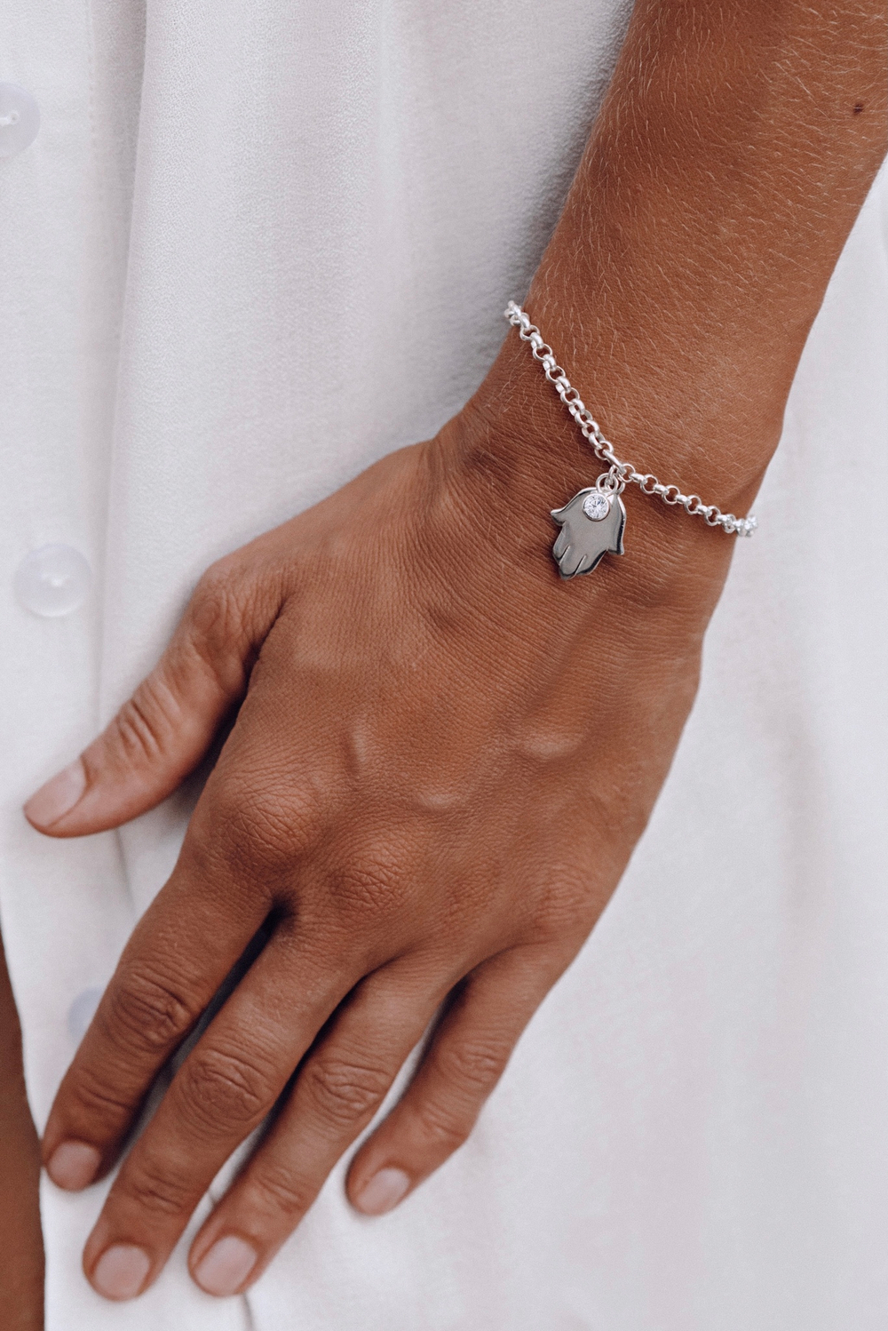 Браслет «Хамса» с белым цирконом