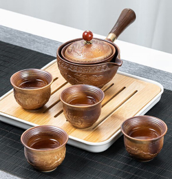 278159.4 Сервиз "Летучая гайвань" гайвань, 4 пиалы, чабань, в подар.коробке, керамика коричневый