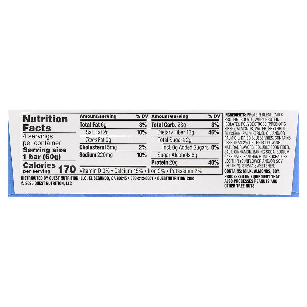Quest Nutrition, протеиновый батончик, кекс с голубикой, 4 шт. по 60 г (2,12 унции)