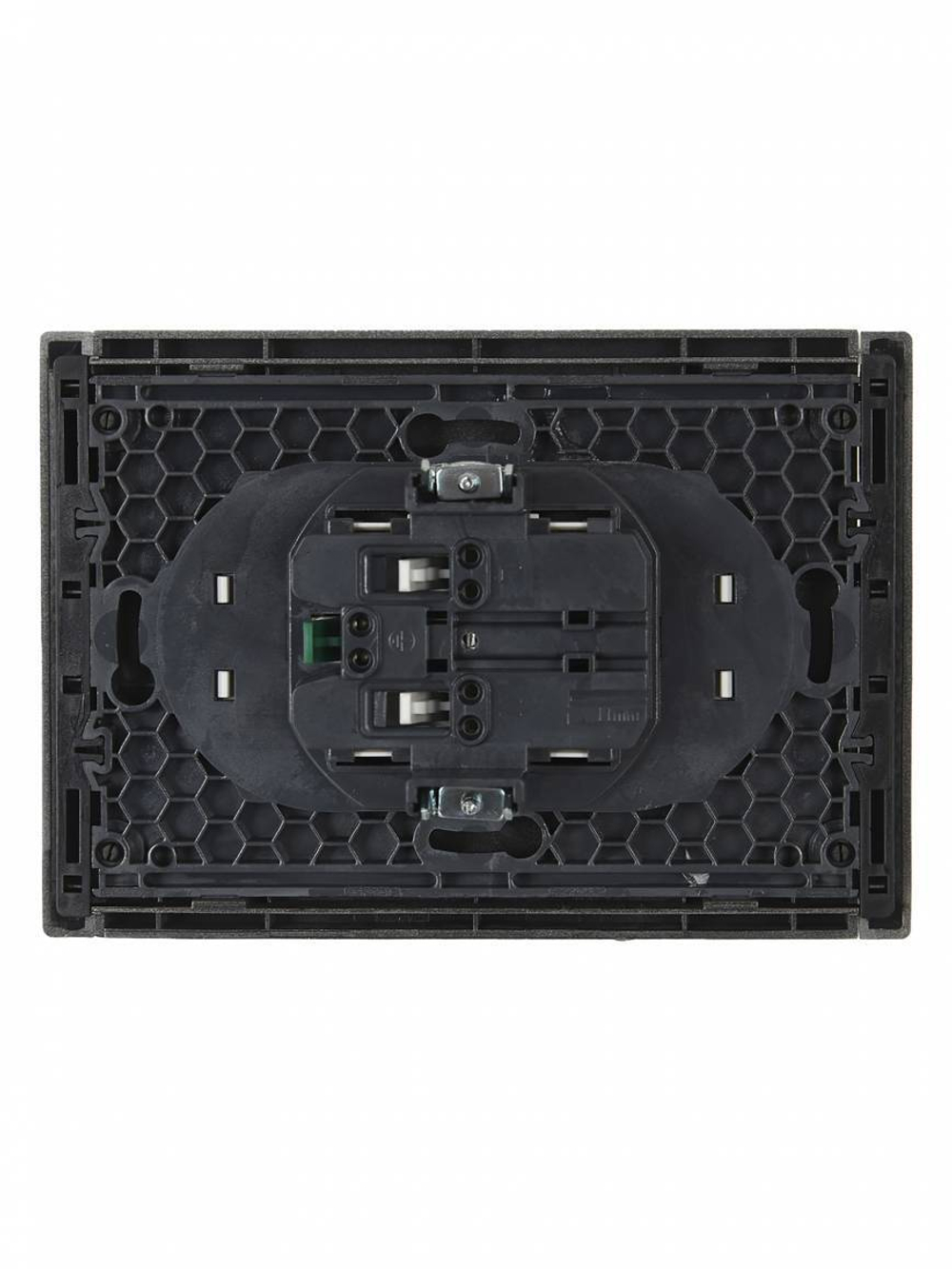 FORTE&PIANO Розетка 2-местная с заземлением с защитными шторками безвинтовое крепление 16А FP523 сталь IEK