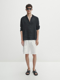 Massimo Dutti 100% льняные шорты-бермуды, натуральный, кремовый