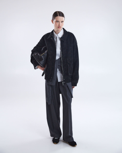 Брюки в полоску из шерсти Лоро Пиана темно-серый