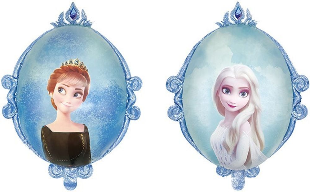 Шар (23''/58 см) Фигура, Зеркало, Холодное сердце, Эльза и Анна, Холодно-голубой, 1 шт.