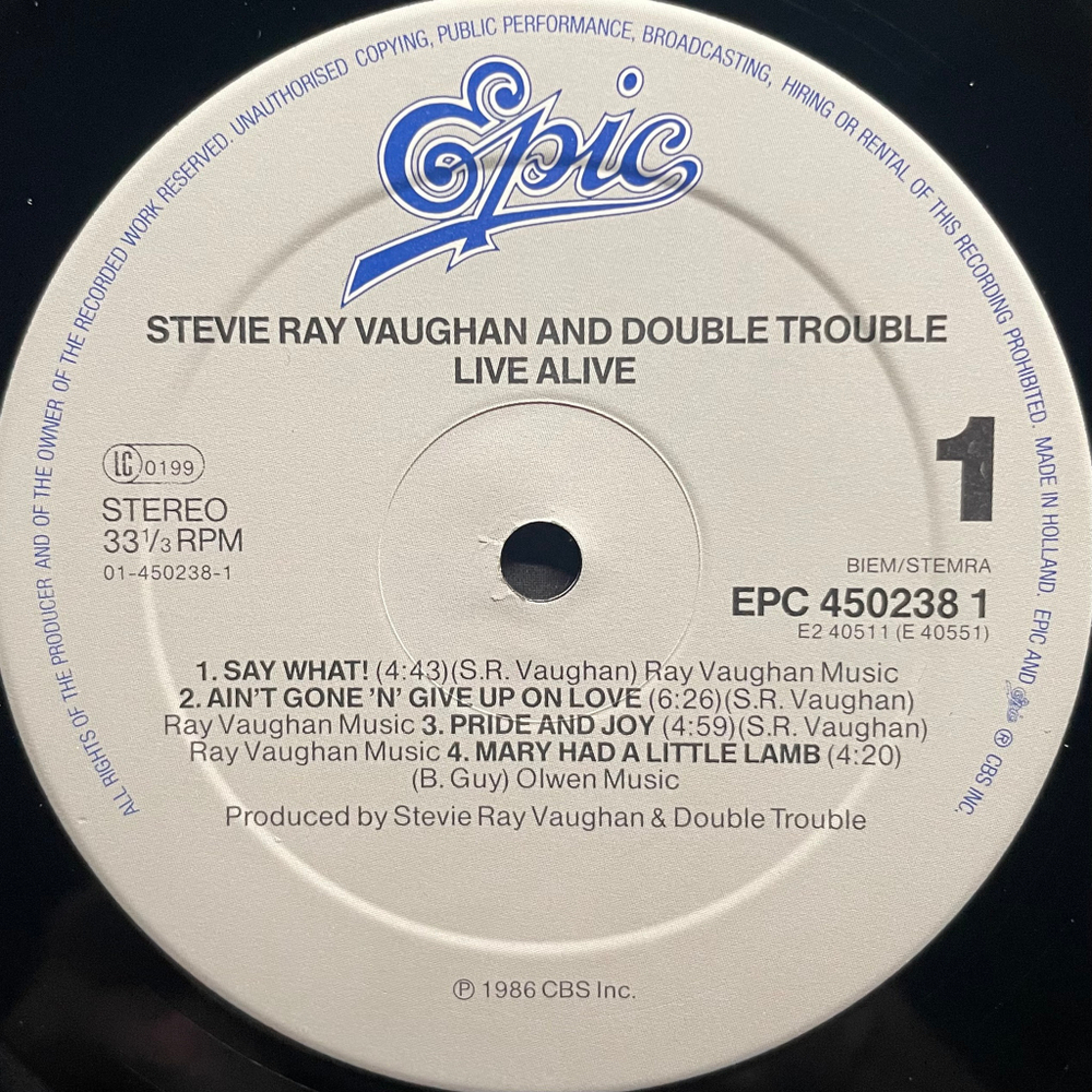 Stevie Ray Vaughan And Double Trouble – Live Alive 2LP (Голландия 1986г.)