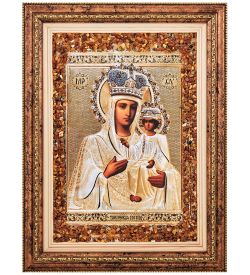 AMB-01/14 Икона Божией Матери «Тамбовская» (с янтарной крошкой) пласт.рамка H-37см