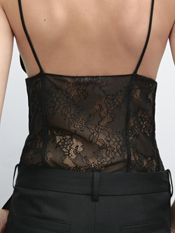 Massimo Dutti Топ в бельевом стиле с бретелями и кружевом, черный