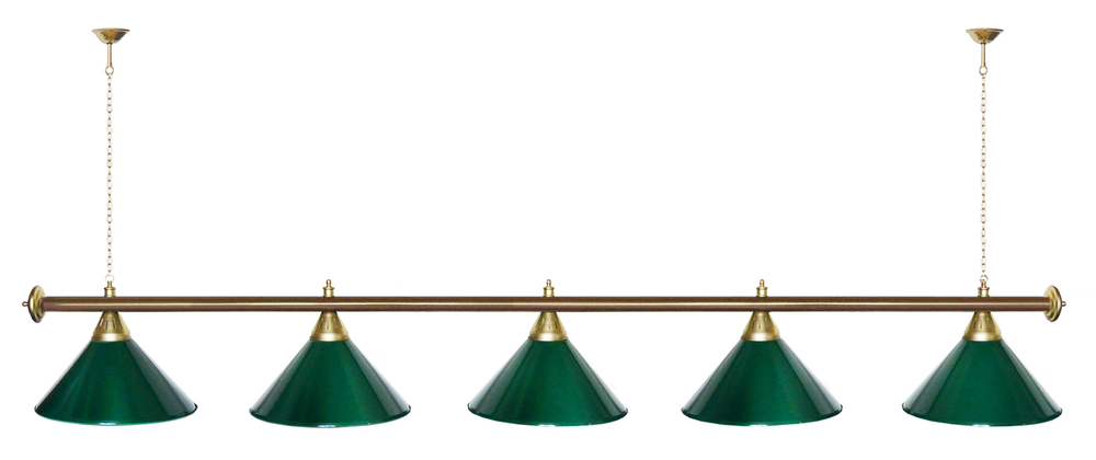 Лампа STARTBILLIARDS 5 пл. (плафоны зеленые,штанга золотая,фурнитура золото)