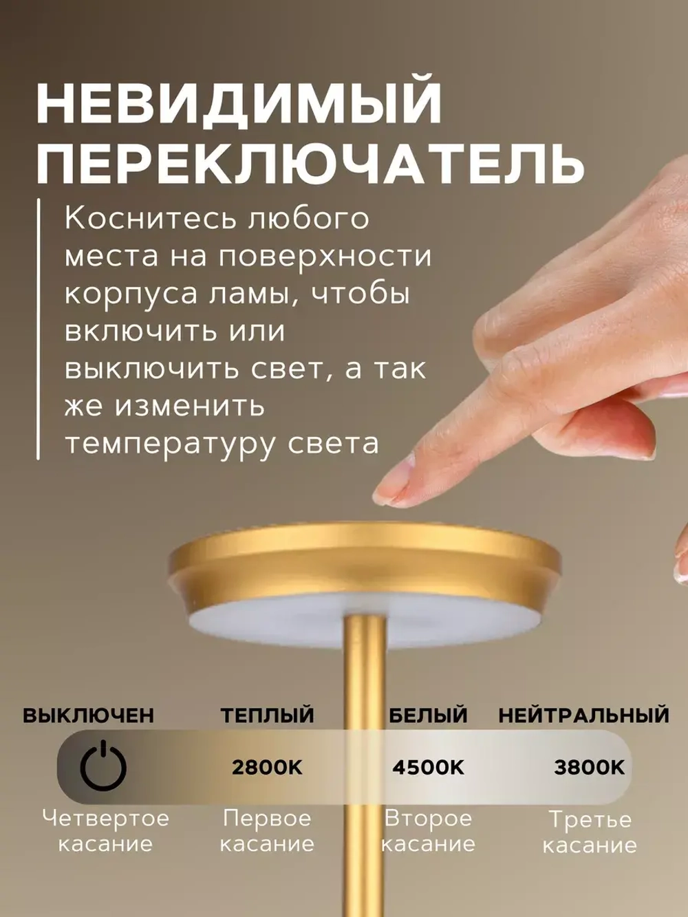 Настольная лампа беспроводная светильник ночник