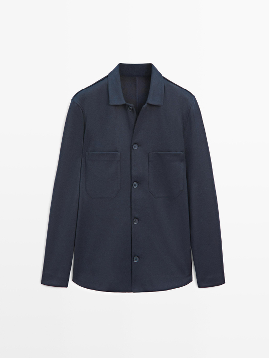 Massimo Dutti Куртка-рубашка с карманами на пуговицах, темно-синий