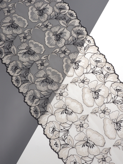 Кружево вышивка на сетке экрю с черным неэластичная ширина 22 см