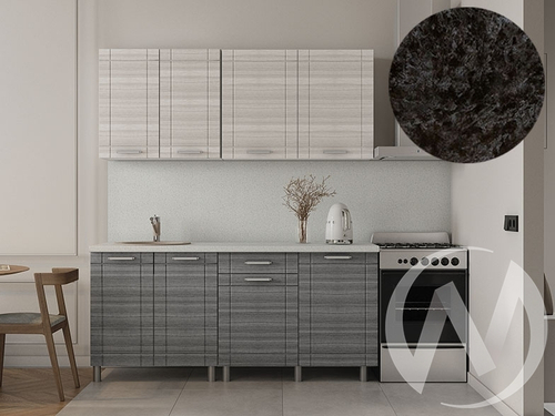 Кухня Салли 1.8м (корпус белый/сандал белый; сандал серый) 26мм кастилло темный