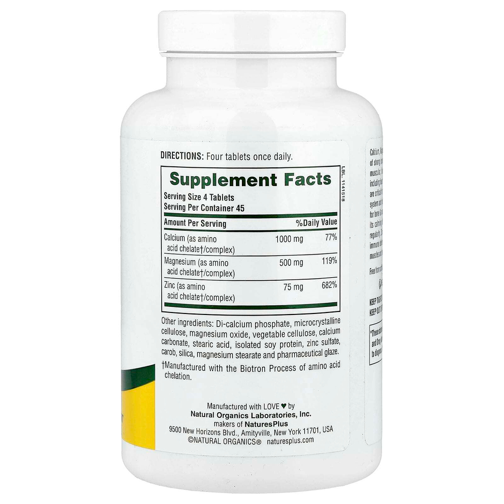 NaturesPlus, Кальций, магний, цинк, 180 таблеток