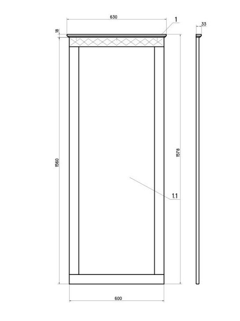Зеркало настенное, 62х158, Индра, в ванную и прихожую, в полный рост, белый, Dipriz