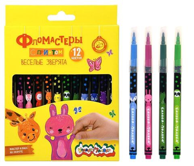 Фломастеры 12цв класс. трехгран легкосмываемые "Веселые зверята" (Каляка-Маляка)