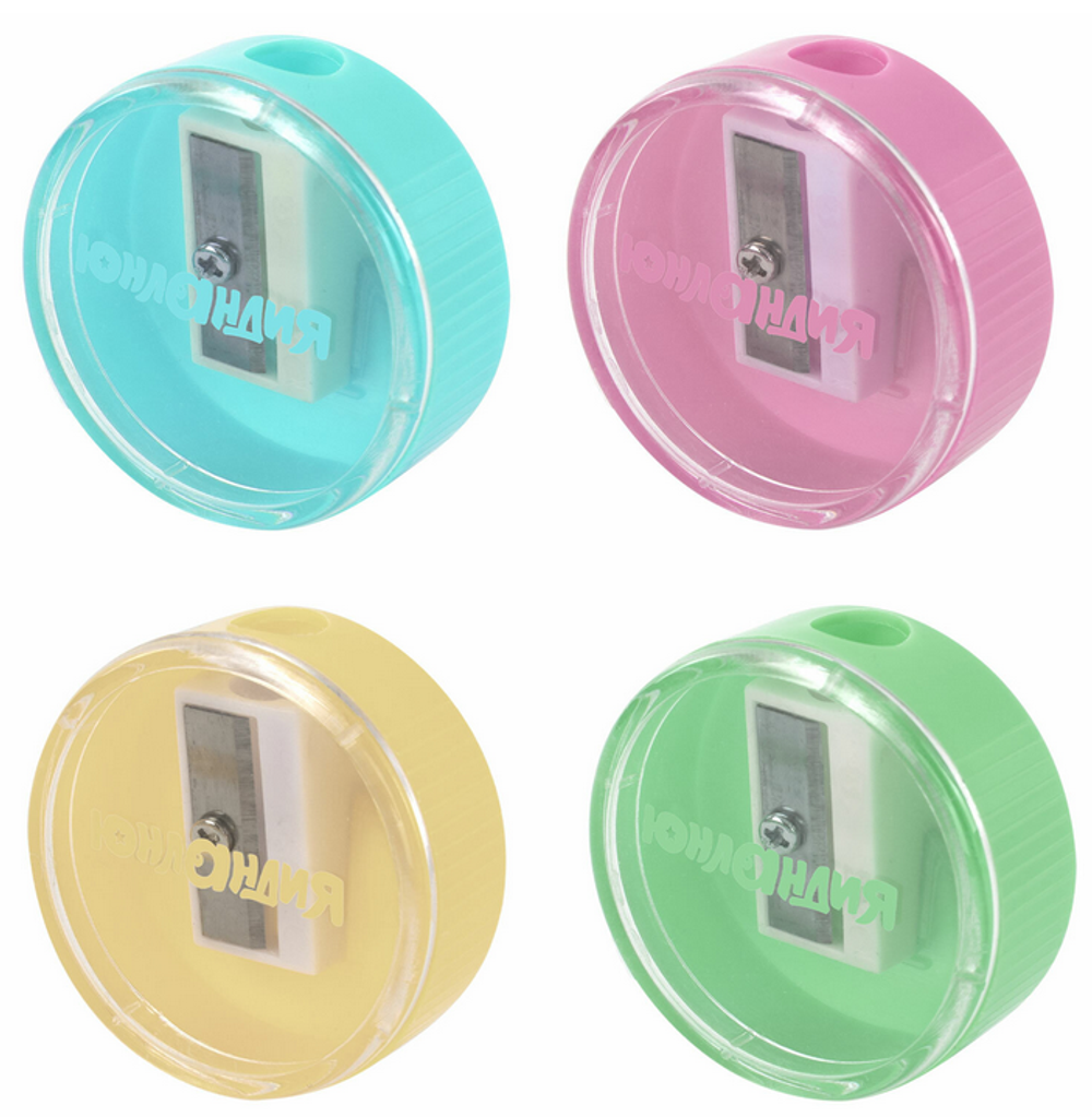 Точилка 1отв. пластик. с контейнером "Color Pastel" двуцветная, цвета микс (Юнландия)