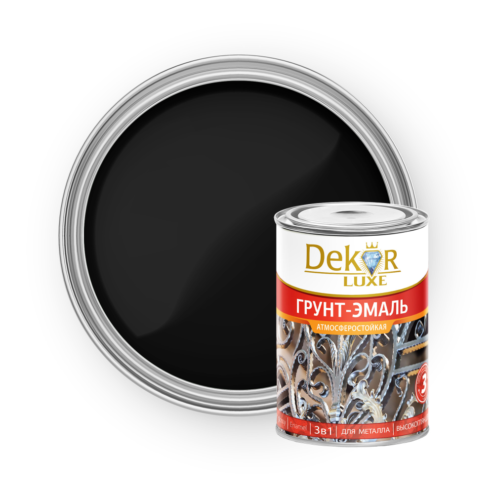 DEKOR LUXE  Грунт-эмаль 3 в 1 атмосферостойкая  Черная 6,0кг (Кубанские краски)