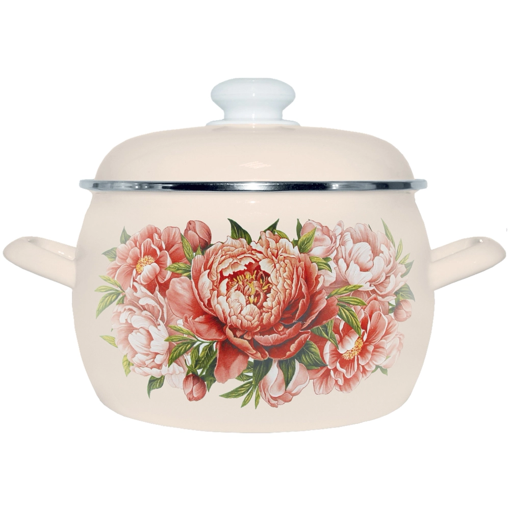 Кастрюля эмалированная 5л «Букет пионов» полусферическая С-4216АП2/4Жм