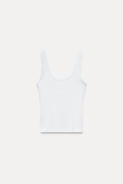 ZARA ТОП В ТОНКИЙ РУБЧИК С КАРМАНОМ, БЕЛЫЙ