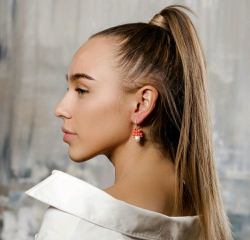 Золотые серьги с натуральным жемчугом и кораллом "Морские сокровища"