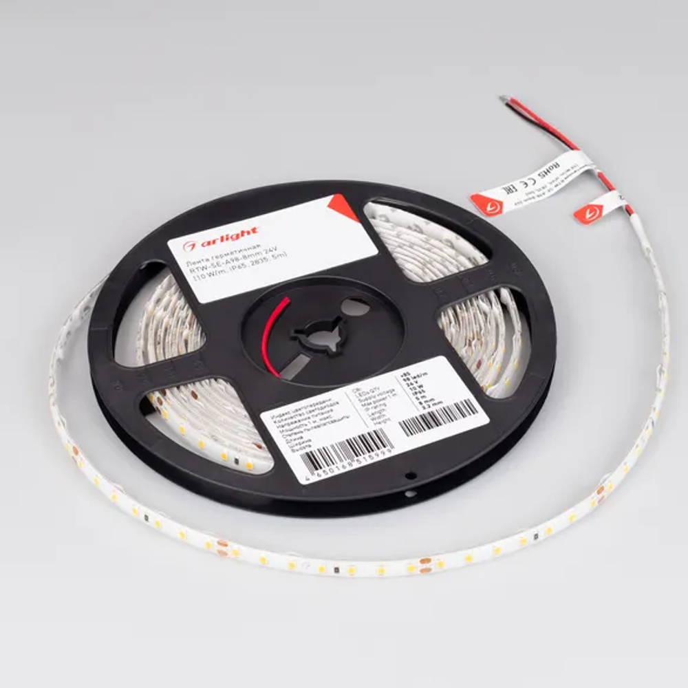 Светодиодная лента герметичная RTW-SE-A98-8mm 24V Warm3000 (10 W/m, IP65, 2835, 5m) (Arlight, -) 021877(2)