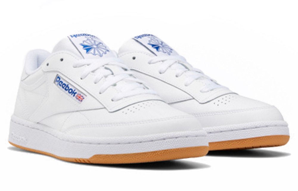 Reebok Club C 85 non-slip shock-absorbing low-top sneakers for men and women with the same white and blue