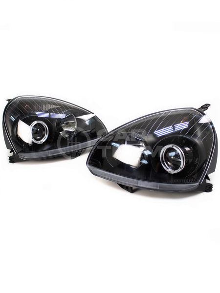 Фары Лада Приора передние круглые би линзы с ангельскими глазками, черная маска
