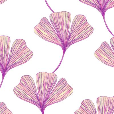 Seamless pattern of Gingko leaves. Watercolor illustration.