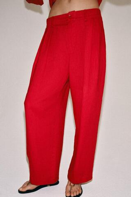 ZARA БРЮКИ ИЗ ЛЬНА СО СКЛАДКАМИ — ZW COLLECTION, КРАСНЫЙ