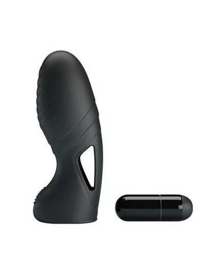 Черная вибронасадка на палец с ребрышками Alan