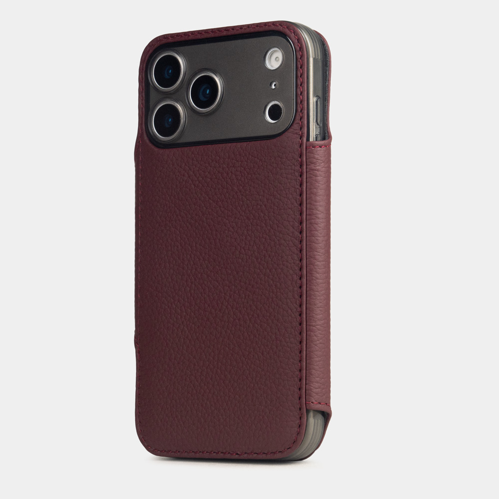 Чехол с кардхолдером для iPhone 17 Pro Max из кожи теленка, бордового цвета