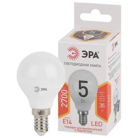 Лампочка светодиодная ЭРА STD LED P45-5W-827-E14 E14 / Е14 5Вт шар теплый белый свет