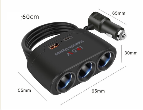 Разветвитель прикуривателя 3 гнезда + USB + Type-C (P.R.C.)