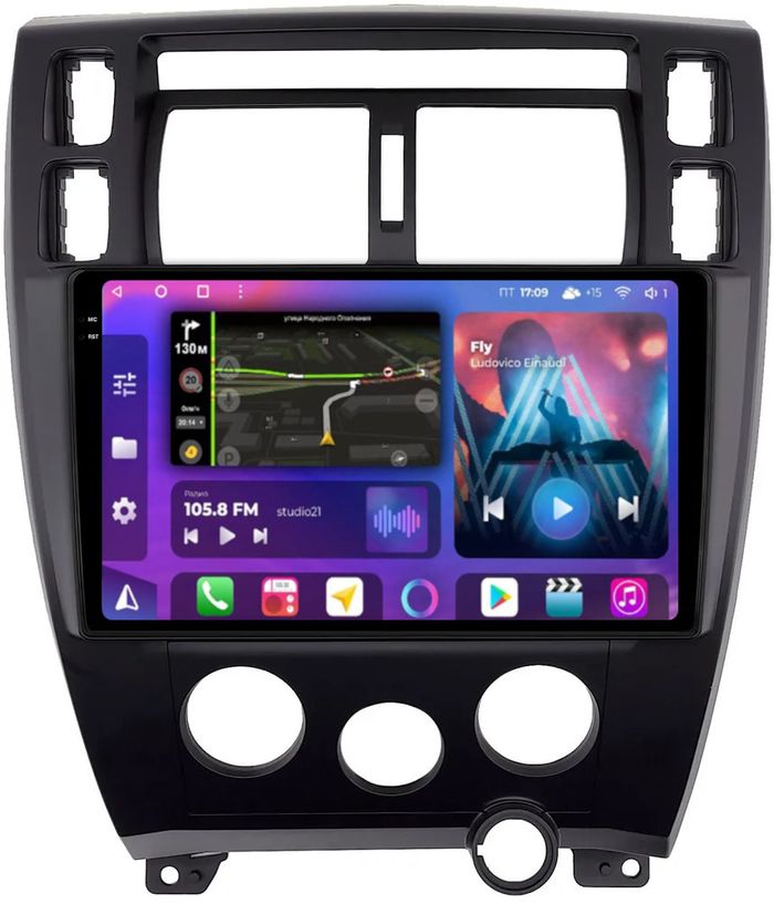 Магнитола для Hyundai Tucson 1 2004-2009 (рамка черная) - FarCar BM3037M-2K монитор 10.36" 2K QLED на Android 14, Быстрая, CarPlay, 4G SIM-слот