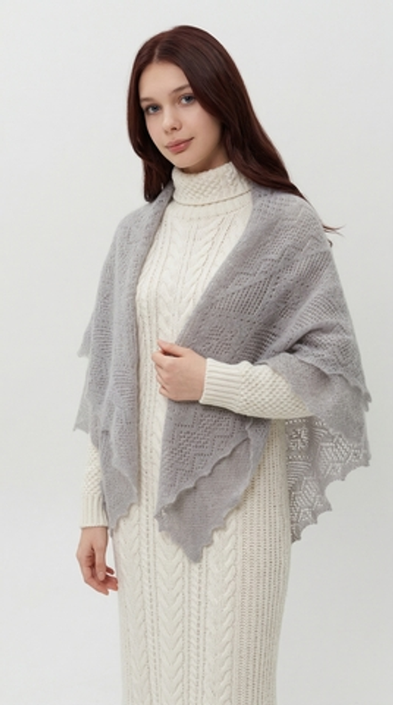 Оренбургский пуховый платок П4-120-03 серый