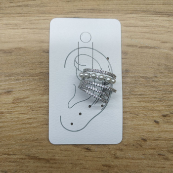 Серьга-кафф Mini 5 колец в одном стразы жемчужинки металл серебристый